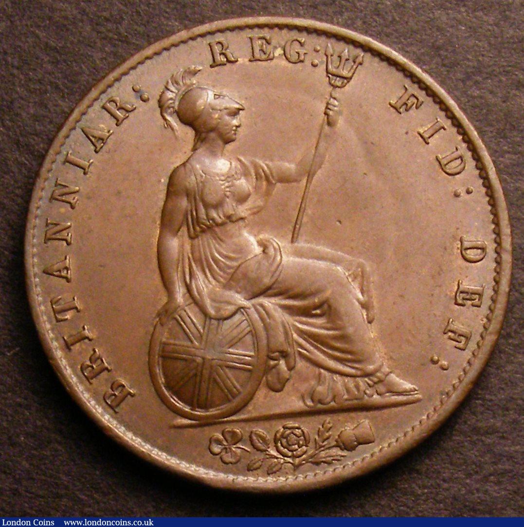 London Coins : A146 : Lot 2545 : Halfpenny 1844 as Peck 1528 with no serifs to 44 A/UNC with traces of lustre, Ex-D.Craddock &pound;3...