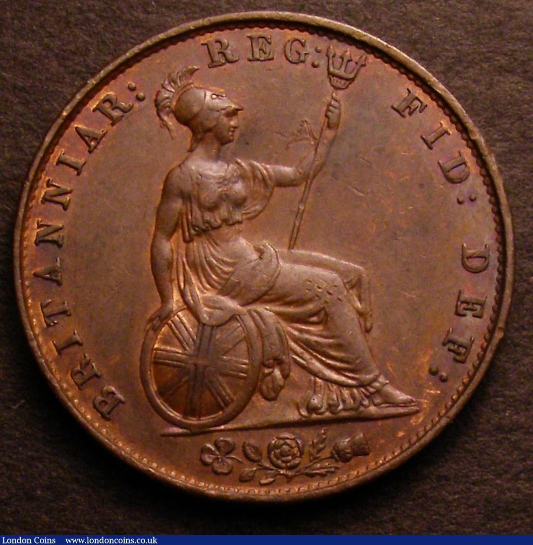 London Coins : A146 : Lot 2552 : Halfpenny 1851 No Dots on Shield Reverse A Peck 1534 VF/GVF with some small spots  the rarity of thi...