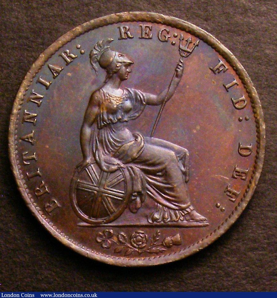 London Coins : A146 : Lot 2560 : Halfpenny 1855 Peck 1543 A/UNC and colourfully toned, Ex-Croydon Coin Auction &pound;20