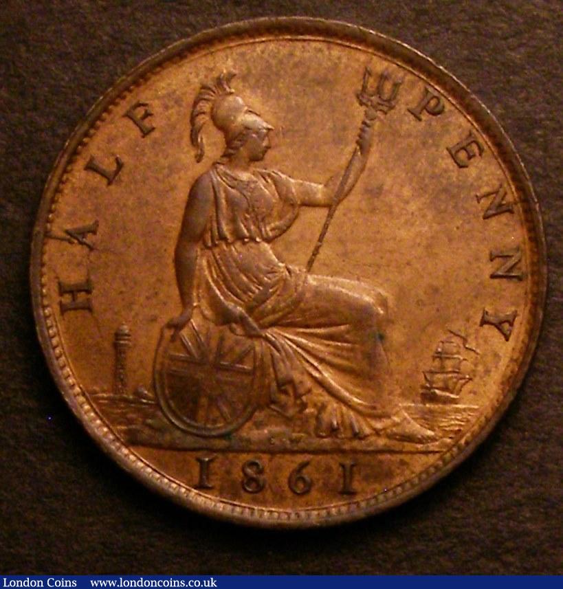 London Coins : A146 : Lot 2574 : Halfpenny 1861 Freeman 276 dies 6+E GEF once lightly cleaned now fully retoned, Ex-M.Peake &pound;5....
