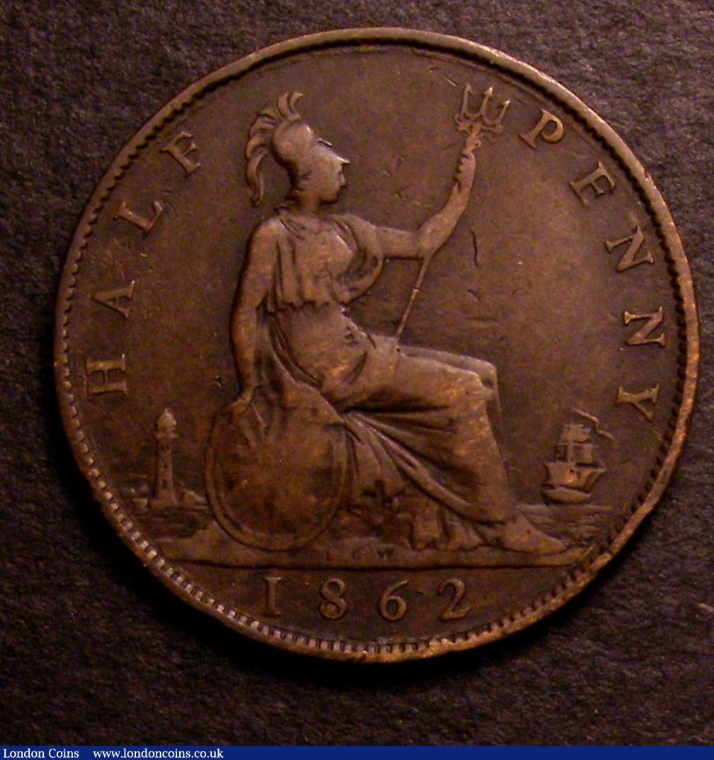 London Coins : A146 : Lot 2578 : Halfpenny 1862 Die Letter B Freeman 288 dies 7+E VG with major details clear, we note there was no e...