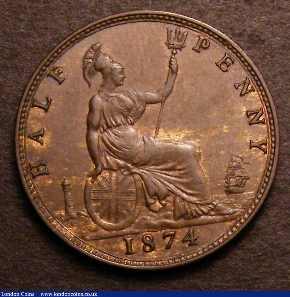 London Coins : A146 : Lot 2588 : Halfpenny 1874 Freeman 312 dies 7+J EF with traces of lustre, scarce, Ex-Croydon Coin Auction &pound...