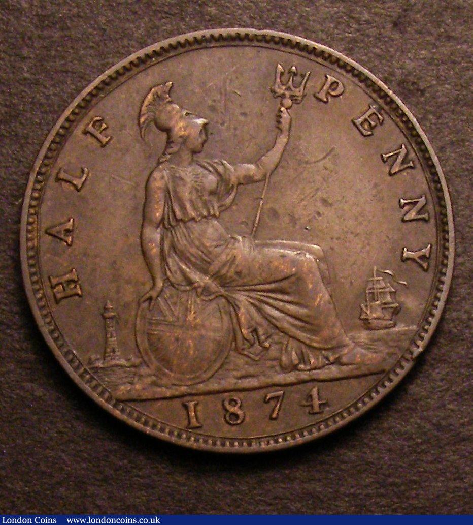 London Coins : A146 : Lot 2589 : Halfpenny 1874 Freeman 313 dies 8+I About Fine, scarce, Ex-Laurie Bamford &pound;20