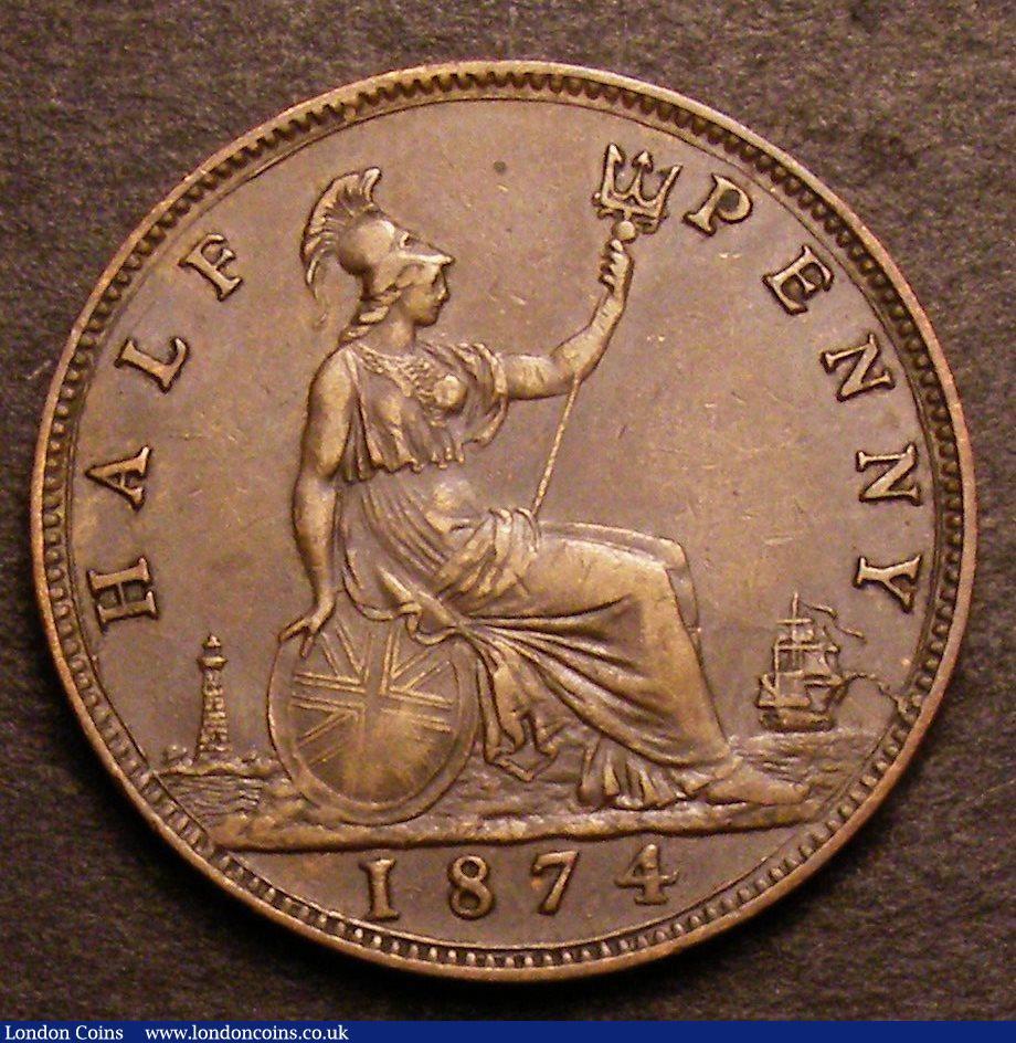 London Coins : A146 : Lot 2591 : Halfpenny 1874 Freeman 315 dies 9+I Good Fine, scarce, Ex-Croydon Coin Auction &pound;42