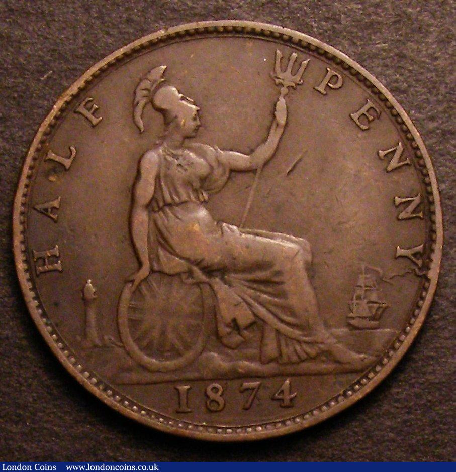 London Coins : A146 : Lot 2592 : Halfpenny 1874 Freeman 316 dies 9+J VG/Near Fine, scarce, Ex-Ex-M.Peake &pound;4