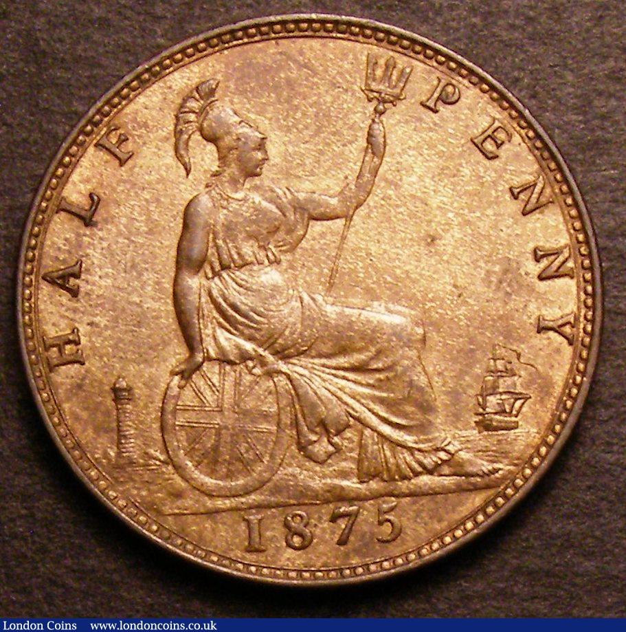 London Coins : A146 : Lot 2596 : Halfpenny 1875 Freeman 321 dies 11+J A/UNC with good subdued lustre, Ex-Stanley Gibbons &pound;18