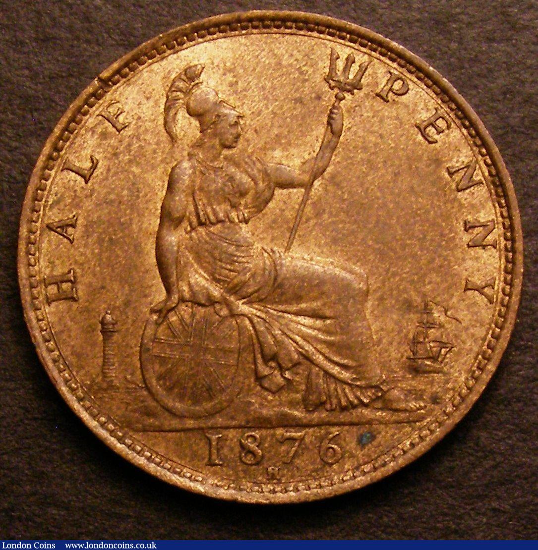 London Coins : A146 : Lot 2600 : Halfpenny 1876H Freeman 328 dies 14+K* EF with some pale lustre and a spot to the right of the date,...