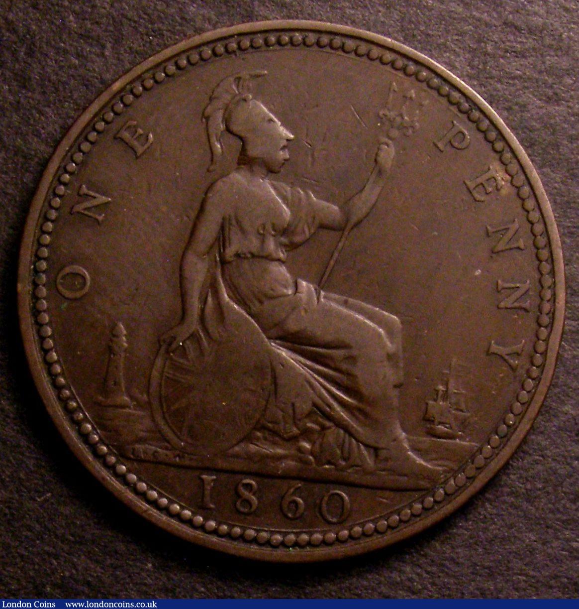 London Coins : A146 : Lot 2668 : Penny 1860 Beaded Border Freeman 1 dies 1+A VG Scarce, Ex-Laurie Bamford &pound;20