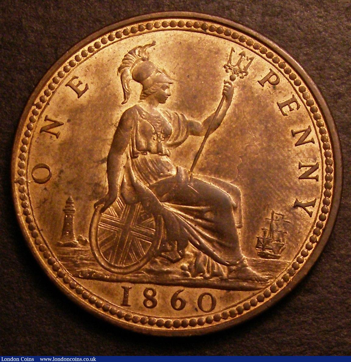 London Coins : A146 : Lot 2669 : Penny 1860 Beaded Border Freeman 6 dies 1+B UNC with around 40% lustre, Ex-Laurie Bamford &pound;37....