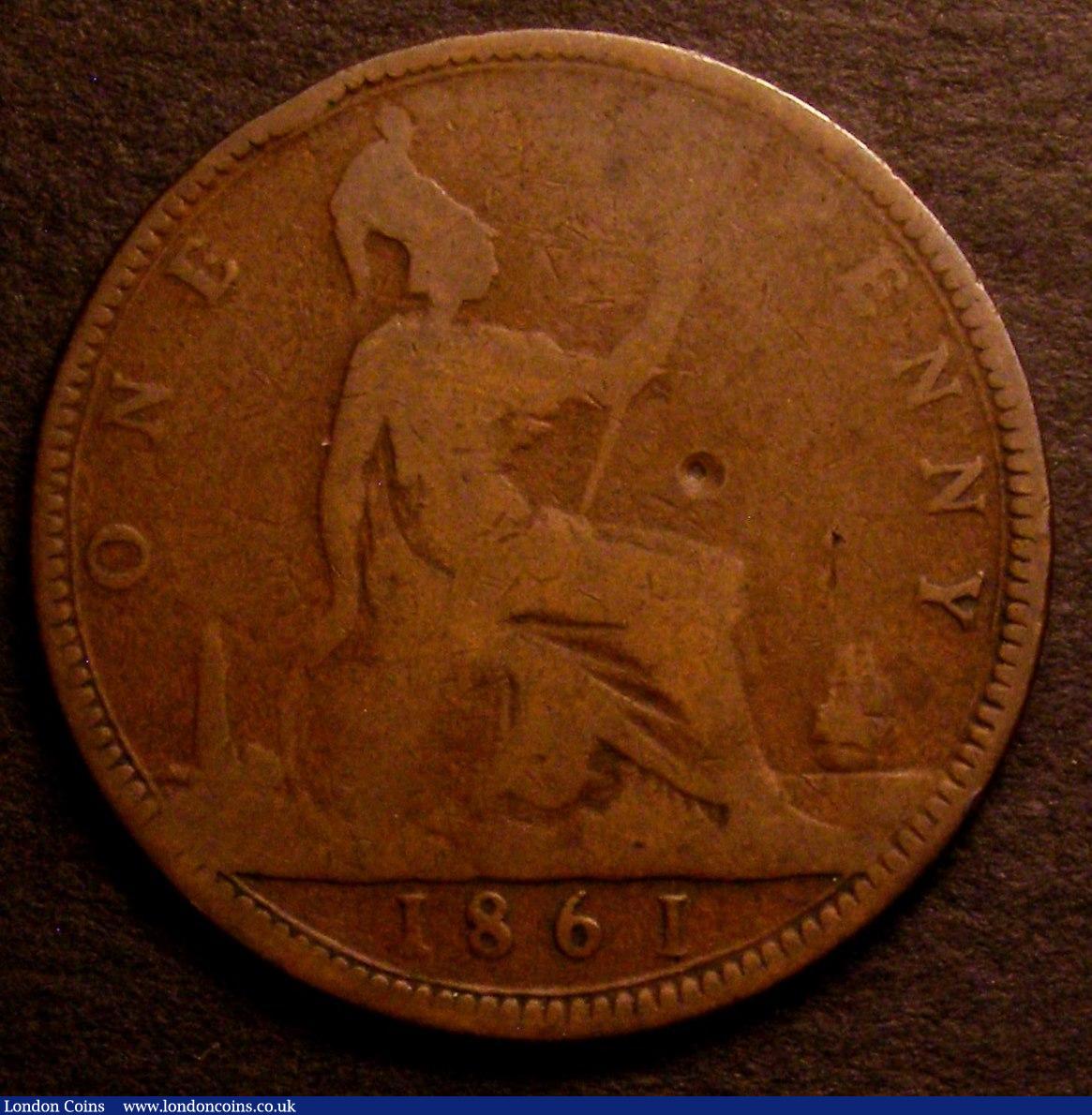 London Coins : A146 : Lot 2682 : Penny 1861 Freeman 18 dies 2+D Fair, Rare, purchased at Charing Cross Market &pound;1, we note that ...