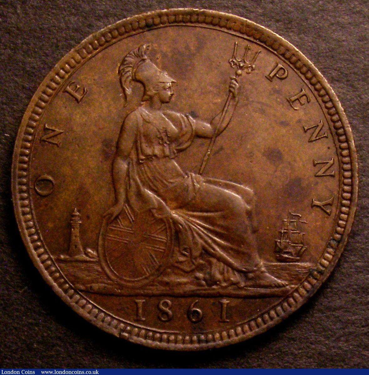 London Coins : A146 : Lot 2687 : Penny 1861 Freeman 29 dies 6+D AU/GEF the reverse with some spots, Ex-Croydon Coin Auction &pound;16