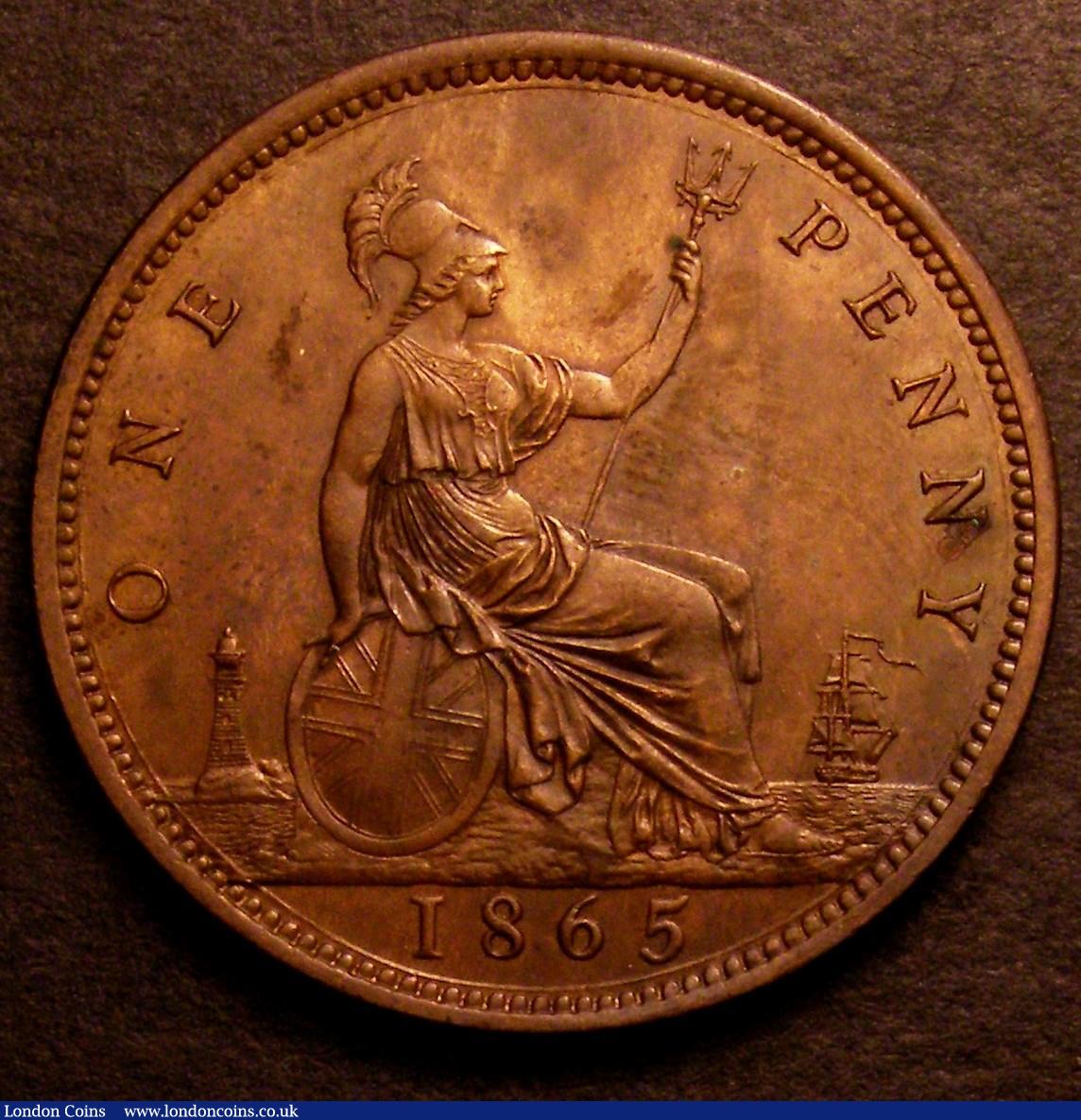 London Coins : A146 : Lot 2697 : Penny 1865 Freeman 50 dies 6+G EF toned with a few tone spots, Ex-Laurie Bamford &pound;28.50