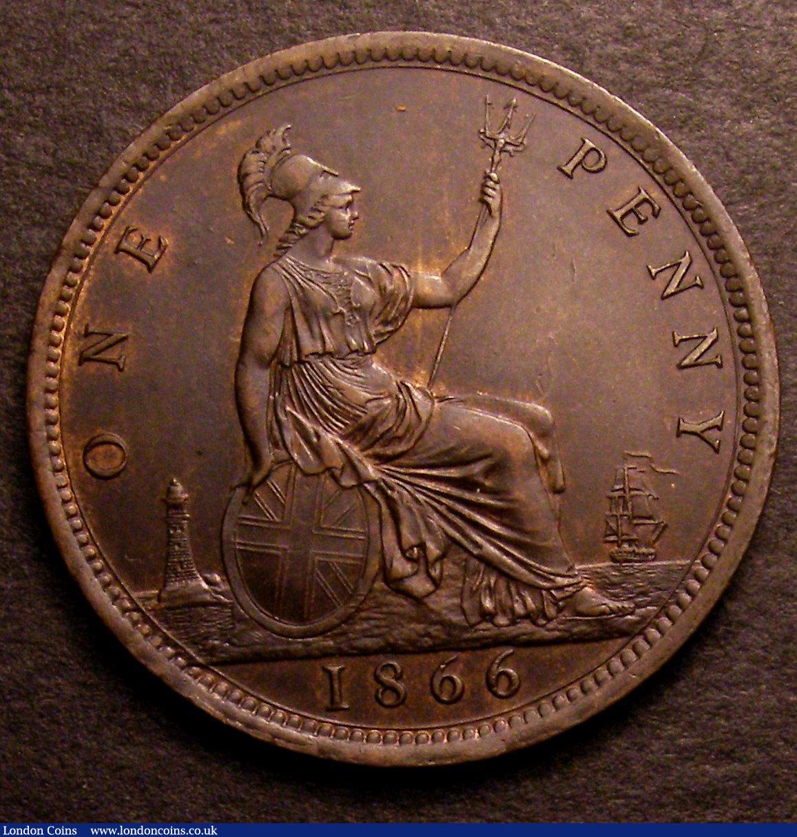 London Coins : A146 : Lot 2698 : Penny 1866 Freeman 52 dies 6+G EF with traces of lustre, purchased at Charing Cross Market &pound;9