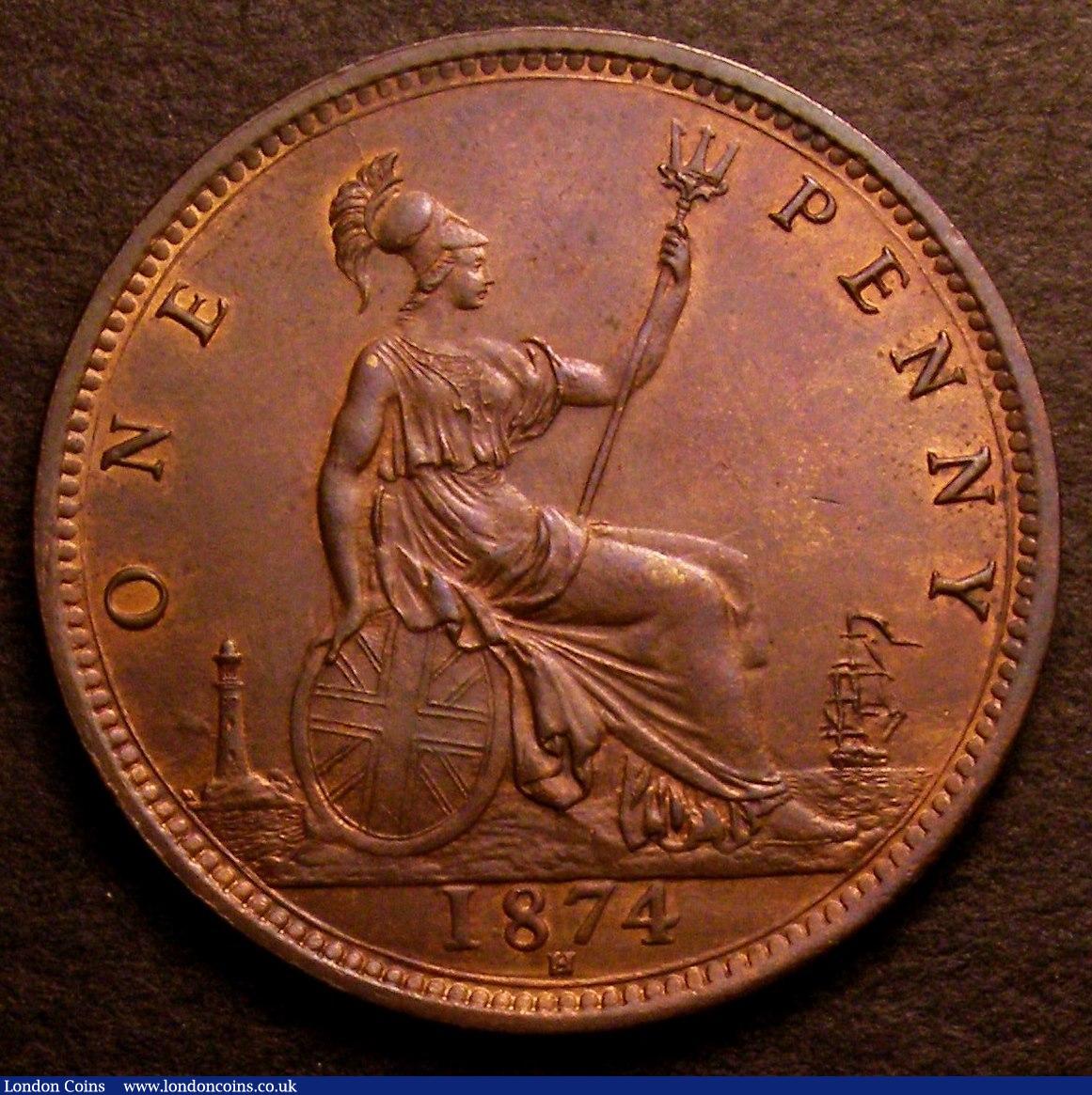London Coins : A146 : Lot 2710 : Penny 1874H Freeman 73 dies 7+H A/UNC with minor cabinet friction, Ex-G.Monk &pound;35