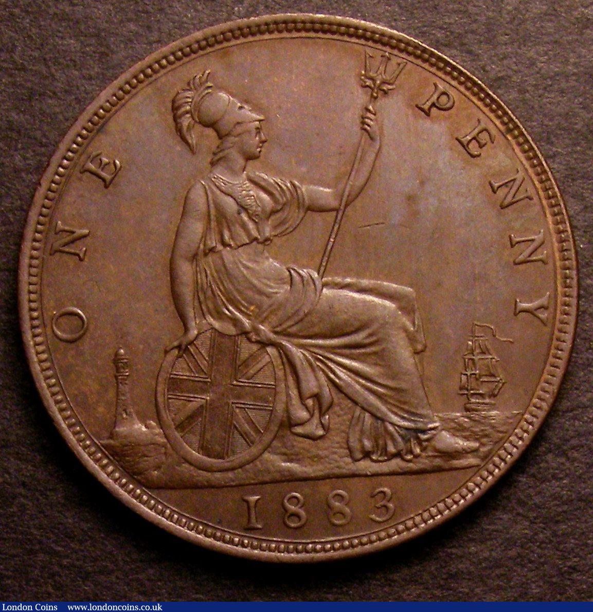 London Coins : A146 : Lot 2725 : Penny 1883 Freeman 116 dies 11+N AU/EF with traces of lustre, Ex-G.Monk &pound;21