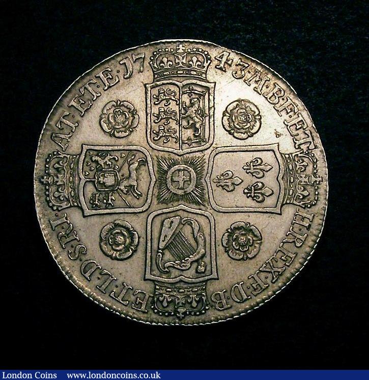 London Coins : A146 : Lot 2788 : Crown 1743 Roses ESC 124 GVF, the reverse slightly better, with a few very light adjustment lines on...