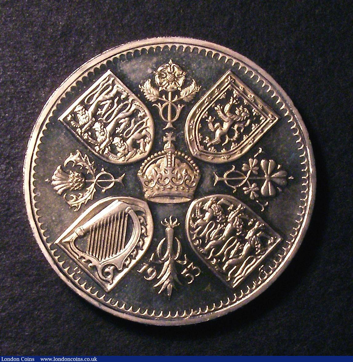 London Coins : A146 : Lot 2869 : Crown 1953 VIP Proof with frosted design ESC 393H nFDC with a hint of very light tone, retaining alm...