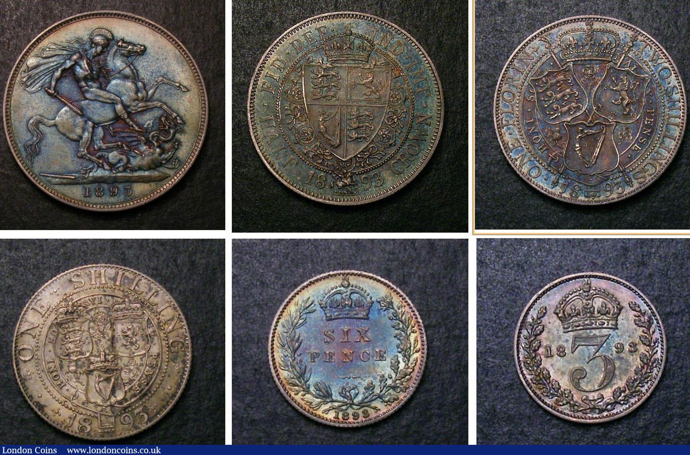London Coins : A146 : Lot 665 : Proof Set 1893 (6 coins) comprising Crown 1893 LVI edge, Halfcrown 1893, Florin 1893, Shilling 1893,...