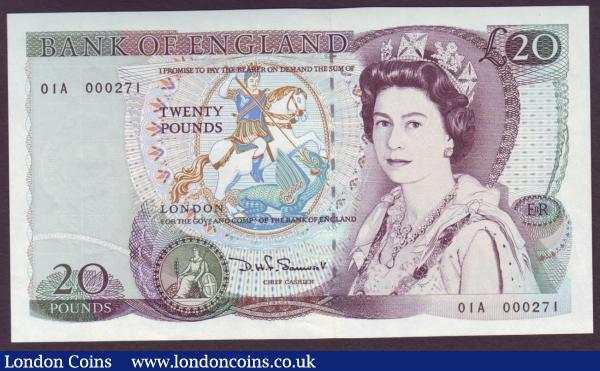 Twenty pounds Somerset B351 issued 1984, low number first run 01A 000271, William Shakespeare on reverse, lightly pressed, about UNC : English Banknotes : Auction 146 : Lot 235