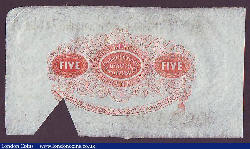 London Coins : A147 : Lot 171 : Wisbech & Lincolnshire Bank &pound;5 dated 1894 No.X6841 for Gurney, Birkbeck, Barclay & Bux...