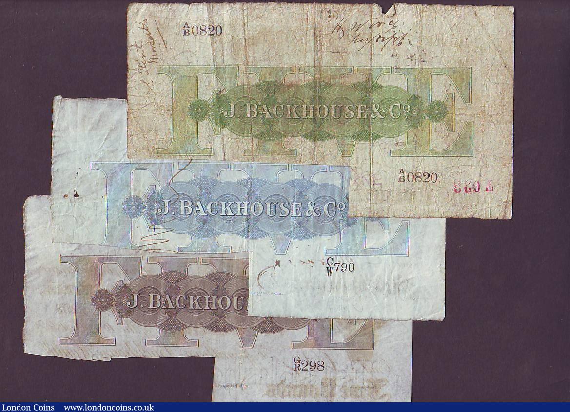 London Coins : A147 : Lot 175 :  Darlington Bank &pound;5 1895 GVF, Durham Bank &pound;5 1891 good Fine & Stockton on Tees Bank ...