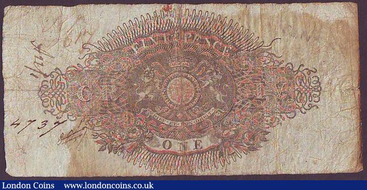 London Coins : A147 : Lot 176 : Dartmouth General Bank &pound;1 dated 1822 series No.B7956 for John Hine & Henry Joseph Holdswor...