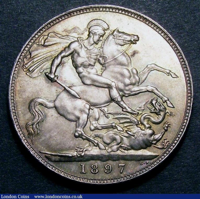London Coins : A147 : Lot 2023 : Crown 1897 LXI ESC 313 UNC with a deep golden tone over original mint lustre, slabbed and graded CGS...