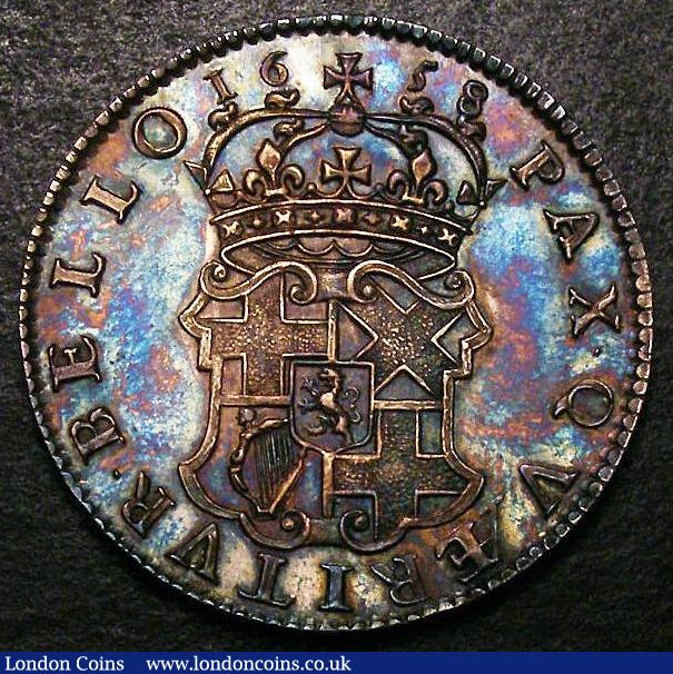 London Coins : A147 : Lot 2525 : Halfcrown 1658 Cromwell ESC 447 UNC with the lightest of cabinet friction. Attractively toned, the f...