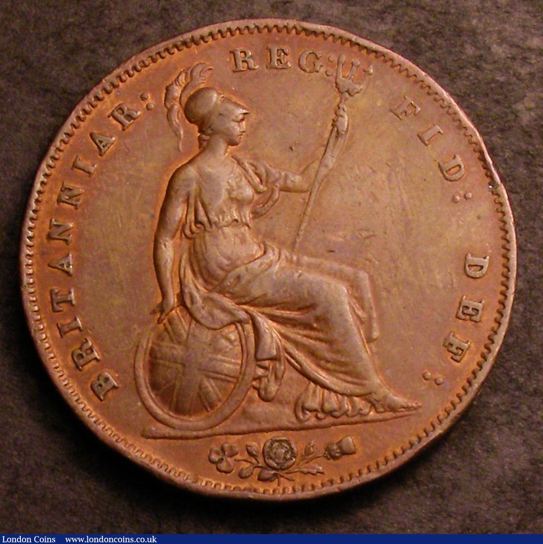 London Coins : A147 : Lot 2891 : Penny 1858 Large Rose Ornamental Trident, Small Date with WW unlisted by Peck, believed to be only a...