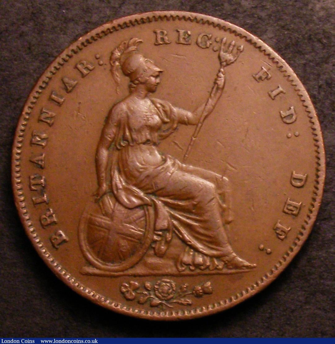 London Coins : A147 : Lot 2892 : Penny 1858 Large Rose Ornamental Trident, Small Date with WW unlisted by Peck, believed to be only a...