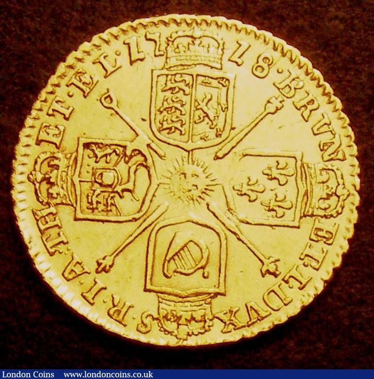 London Coins : A147 : Lot 3010 : Quarter Guinea 1718 S.3638 VF (bought Grantham Coins 12/10/1985 &pound;75)