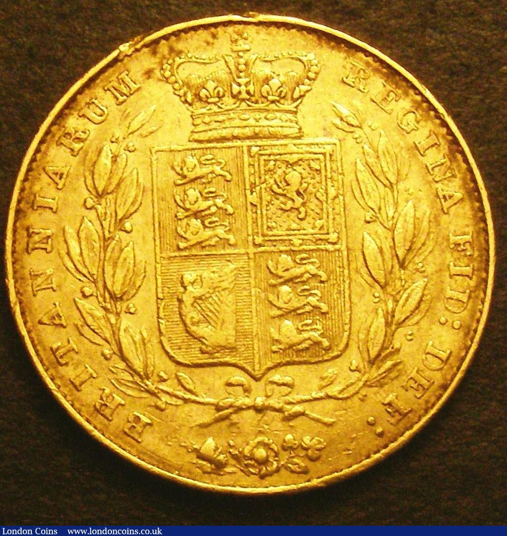 London Coins : A147 : Lot 3256 : Sovereign 1843 Narrow shield variety Marsh 26A Good Fine with some surface marks and edge nicks, Ext...