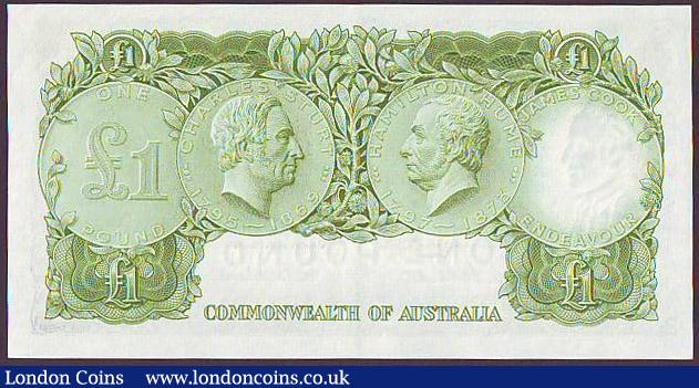 London Coins : A148 : Lot 127 : Australia Commonwealth Bank &pound;1 issued 1953-60, QE2 portrait at right, series HE/16 095705, Pic...