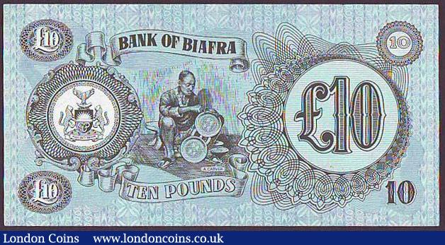 London Coins : A148 : Lot 135 : Biafra &pound;10 issued 1968-69 series ZA0968372, Pick 7a, faint stain top edge, about UNC to UNC