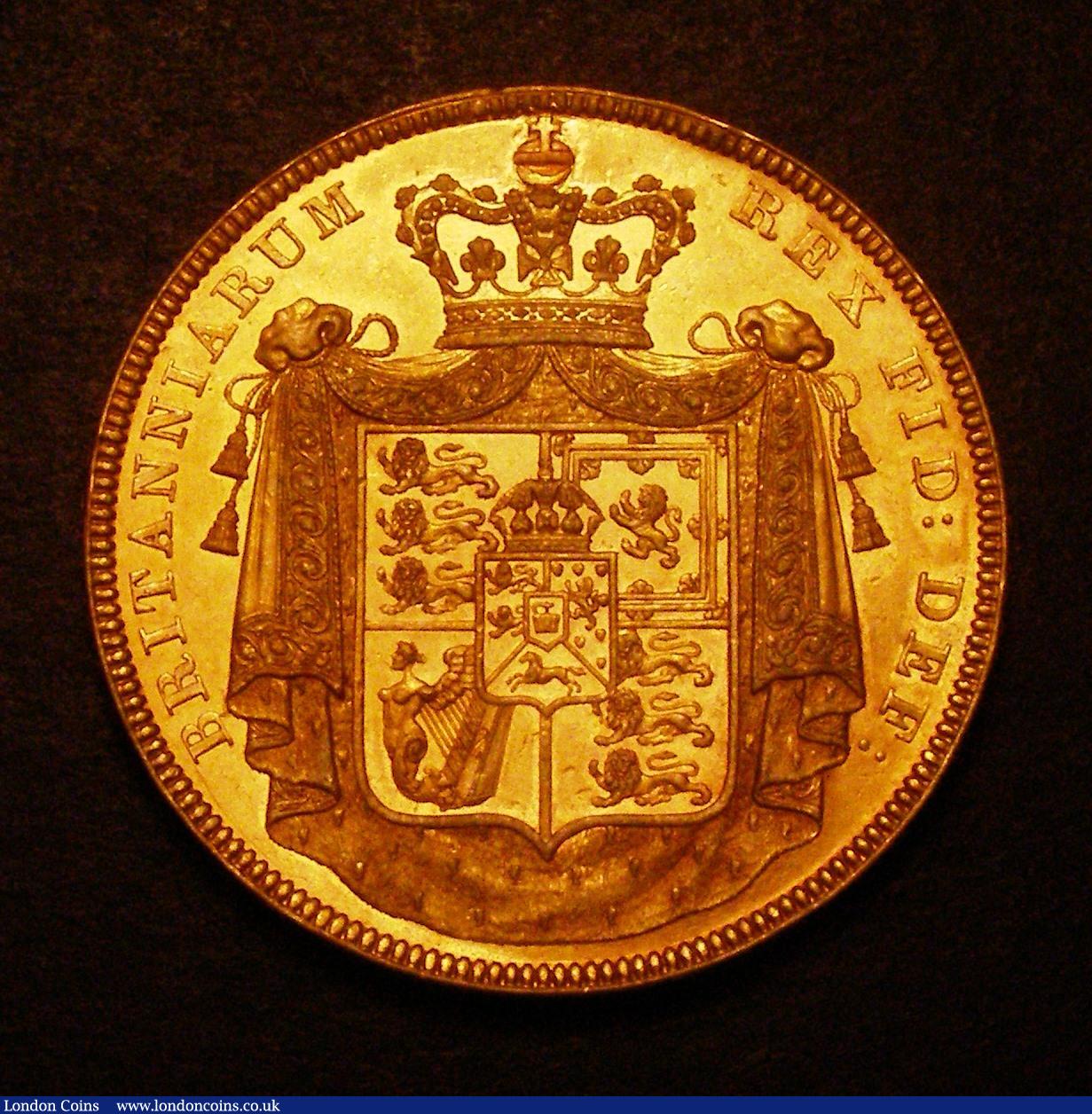 London Coins : A148 : Lot 1829 : Five Pounds 1826 Proof S.3797 NEF/EF plugged and repaired at the top of the reverse, the date digits...