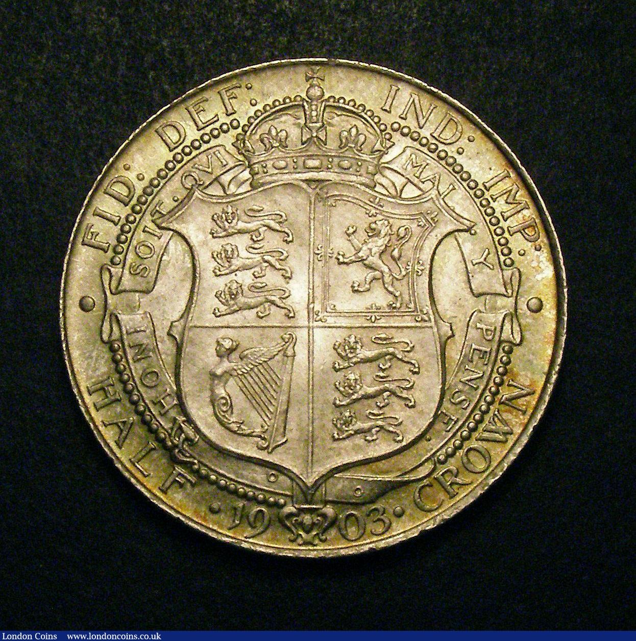 London Coins : A148 : Lot 2032 : Halfcrown 1903 AU/Unc with a lovely gold orange tone over original mint brilliance very rare in this...