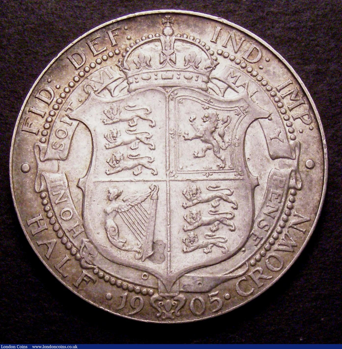 London Coins : A148 : Lot 2034 : Halfcrown 1905 ESC 750 Good Fine, the reverse better, but with a small stain on the lower part of th...