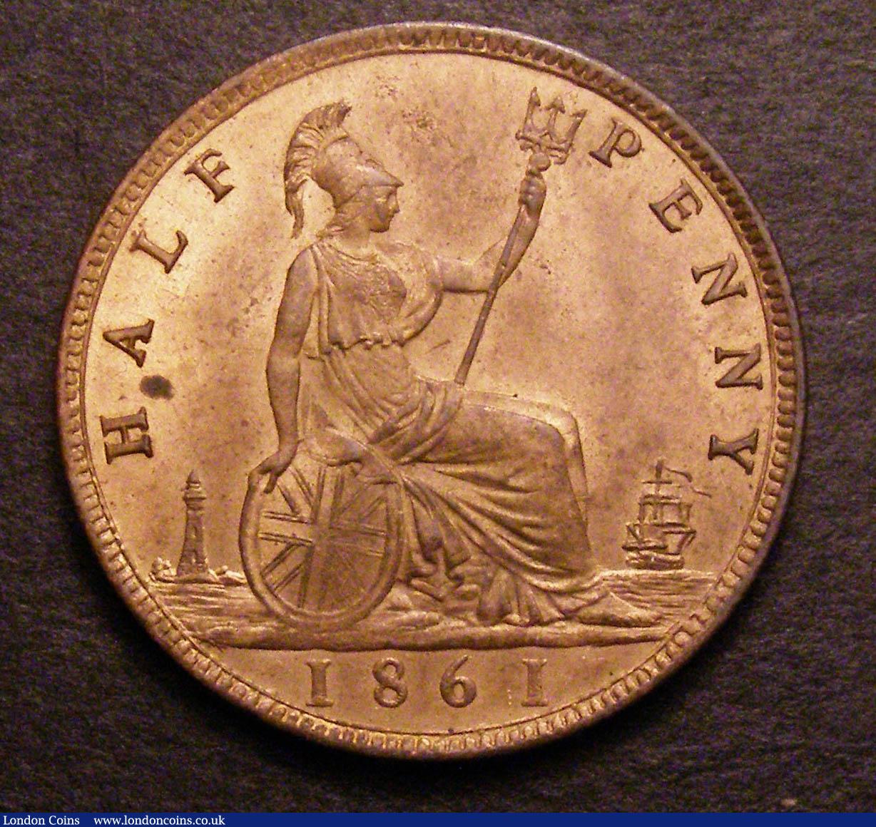 London Coins : A148 : Lot 2098 : Halfpenny 1861 Freeman 282 dies 7+G Lustrous UNC with a spot by HALF