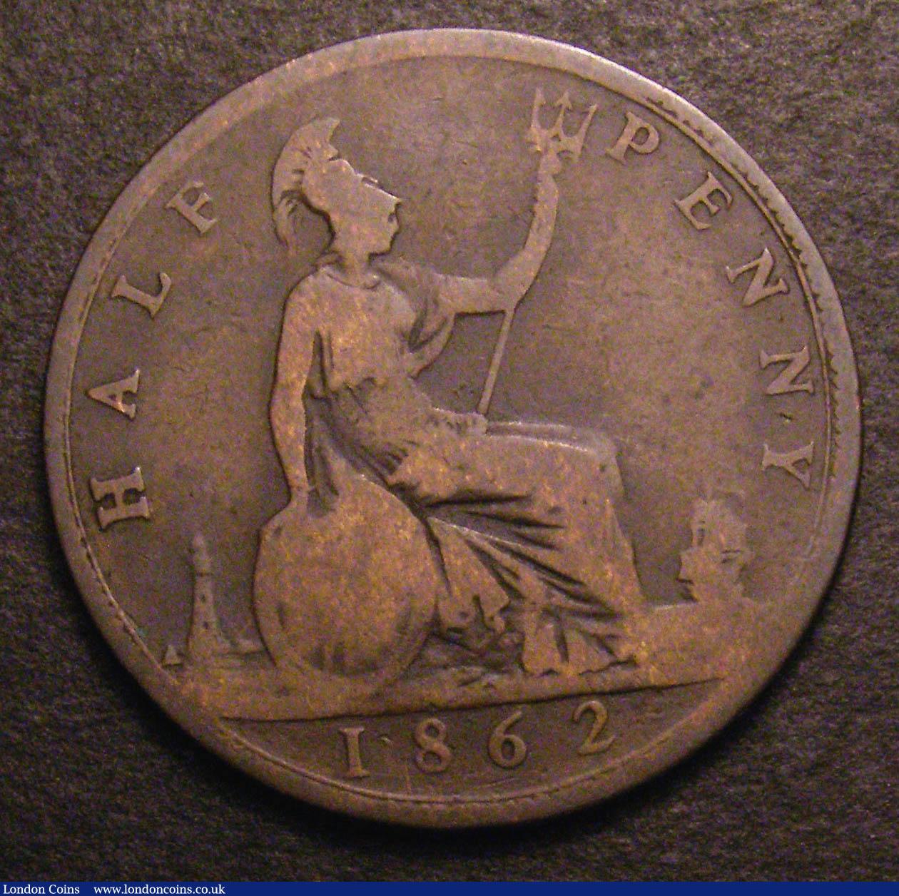 London Coins : A148 : Lot 2099 : Halfpenny 1862 Die Letter A Freeman 290A dies 7+G (R17) About VG, the variety clear, Rare