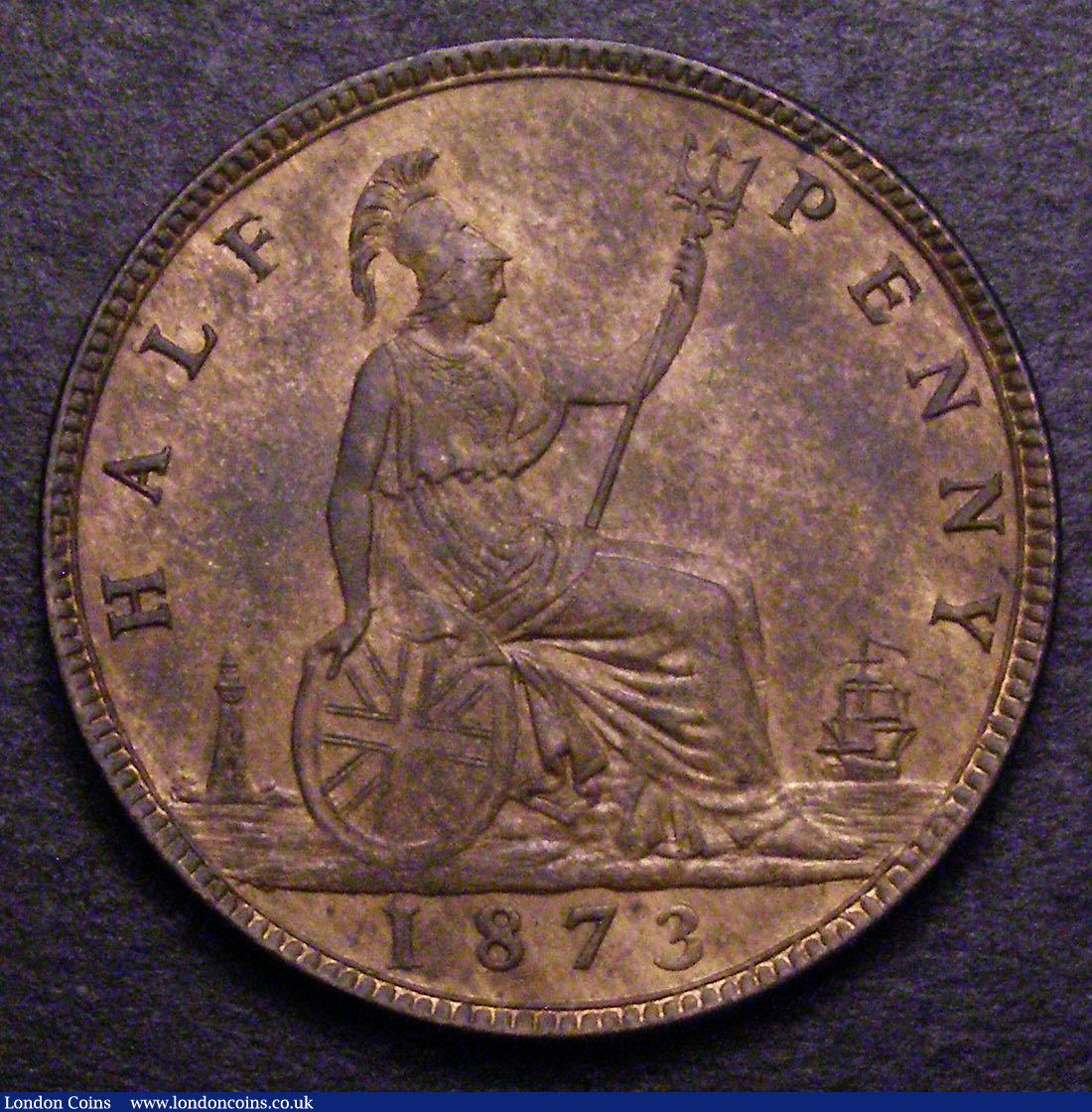 London Coins : A148 : Lot 2107 : Halfpenny 1873 Freeman 311 dies 7+I UNC  with a little underlying lustre, with surface residue from ...