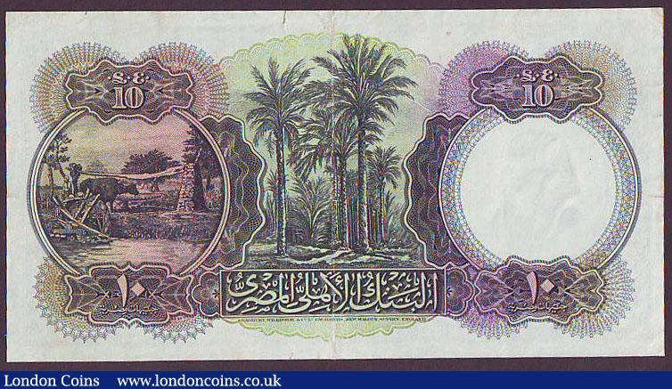 London Coins : A148 : Lot 228 : Egypt National Bank &pound;10 dated 21st April 1945 series X/109 019729, signed Nixon, Pick23b, smal...