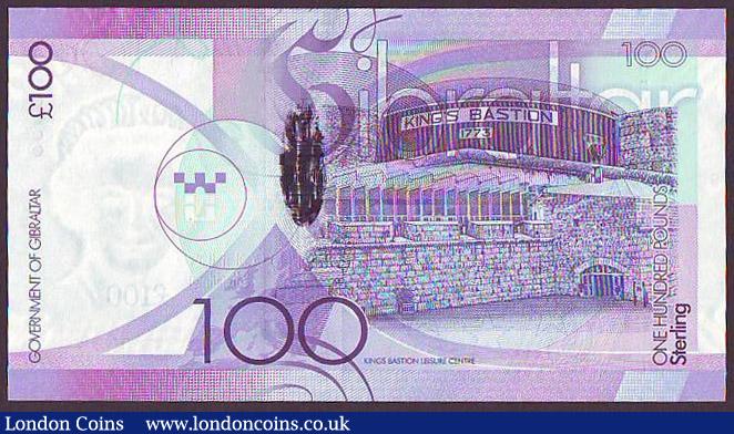 London Coins : A148 : Lot 248 : Gibraltar &pound;100 dated 1st January 2011, QE2 portrait, a hybrid issue first series A/AA 006442, ...