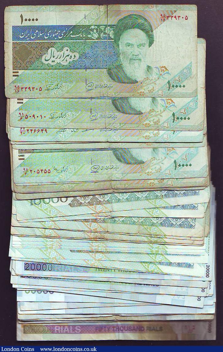 London Coins : A148 : Lot 259 : Iran (118) 50000 Rials to 100 Rials, much duplication, in mixed grades