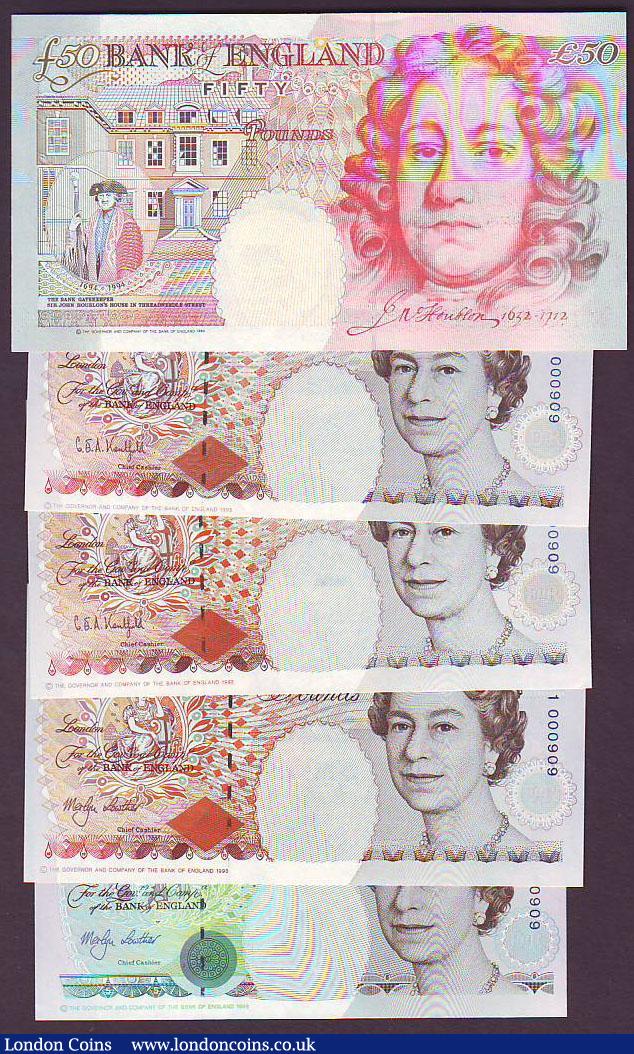 London Coins : A148 : Lot 27 : Bank of England (5) first series all with matching serial numbers 000909, Kentfield B366 &pound;10 A...