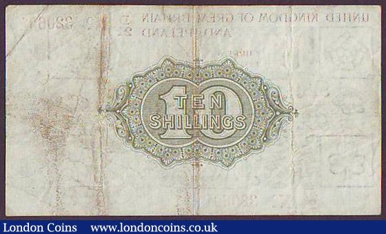 London Coins : A148 : Lot 41 : Ten shillings Warren Fisher T26 issued 1919, 1st series No. with dash D/21 320691, tiny pinhole &amp...