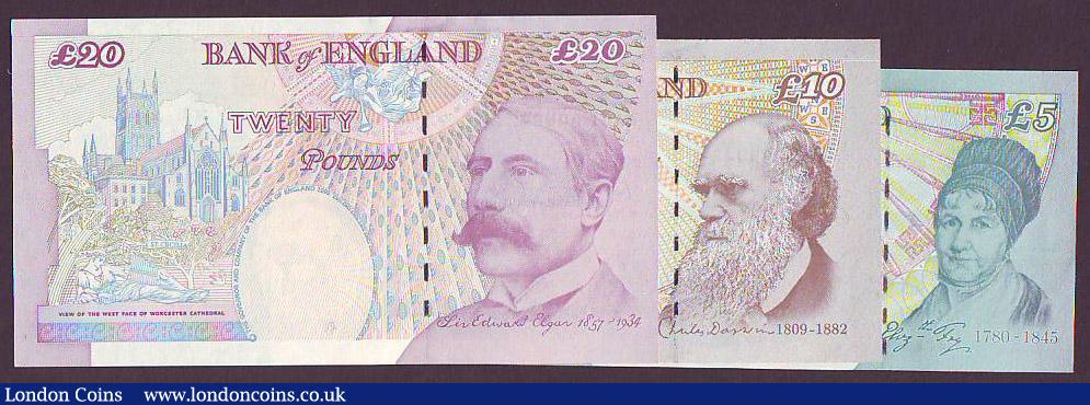 London Coins : A148 : Lot 76 : Merlyn Lowther matching numbers &pound;5 B393 HA01 005942, &pound;10 B388 AA01 005942 & &pound;2...
