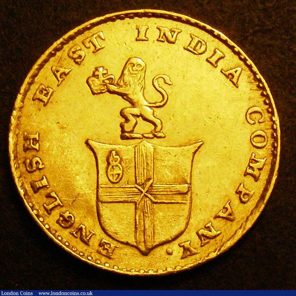 London Coins : A148 : Lot 762 : India - British Madras Presidency Gold 5 Rupees ENGLISH EAST INDIA COMPANY, Obverse lion on shield K...