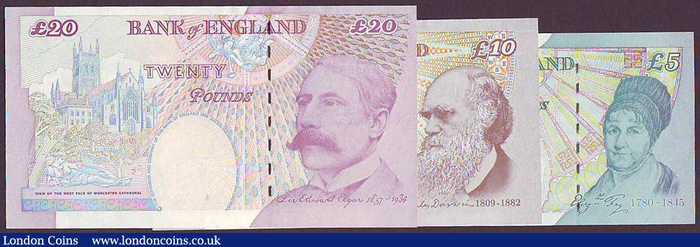 London Coins : A148 : Lot 77 : Merlyn Lowther matching numbers &pound;5 B393 HA01 005943, &pound;10 B388 AA01 005943 & &pound;2...