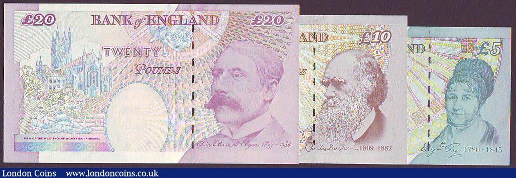 London Coins : A148 : Lot 78 : Merlyn Lowther matching numbers &pound;5 B393 HA01 005944, &pound;10 B388 AA01 005944 & &pound;2...