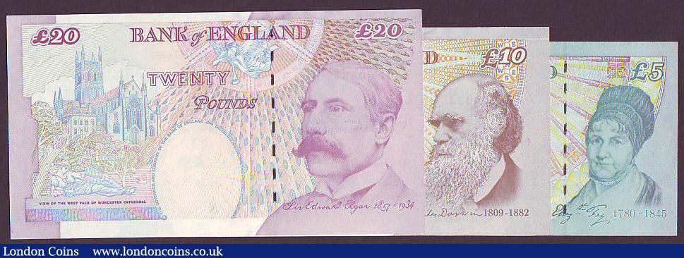 London Coins : A148 : Lot 79 : Merlyn Lowther matching numbers &pound;5 B393 HA01 005945, &pound;10 B388 AA01 005945 & &pound;2...